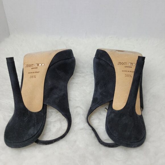 Jimmy Choo “Nova” Slingback Peep Toe Platform Pumps Black Satin Shoes Size 8 - Picture 10 of 11